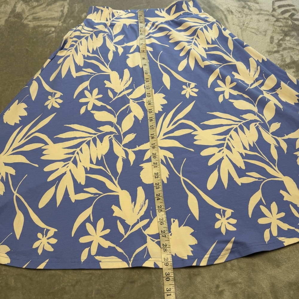 Pact Organic Cotton Floral Midi Skirt Blue Cream Tropical Pockets Size M - Picture 7 of 11